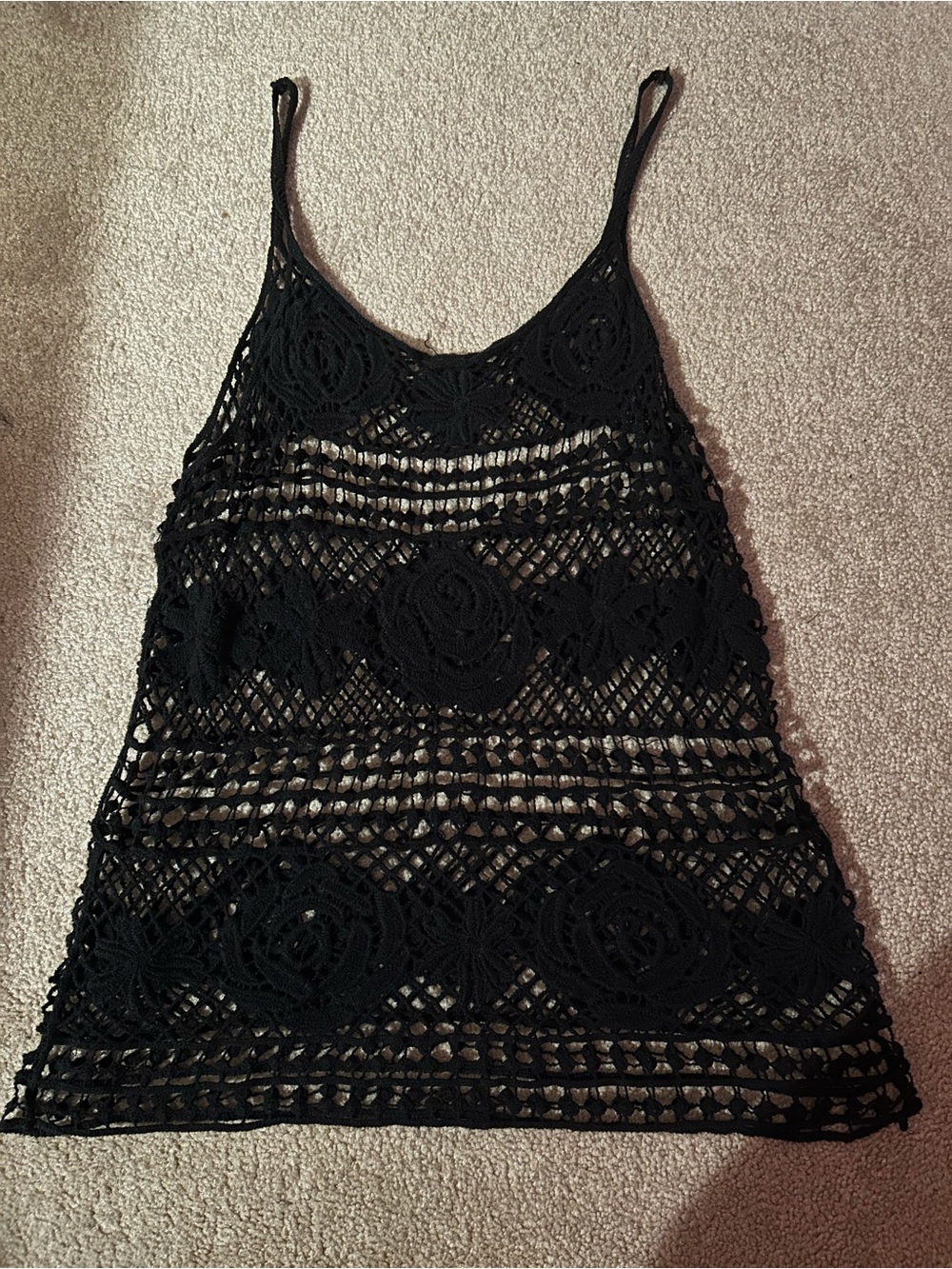 Black Crochet Rose-Accent Tank Top